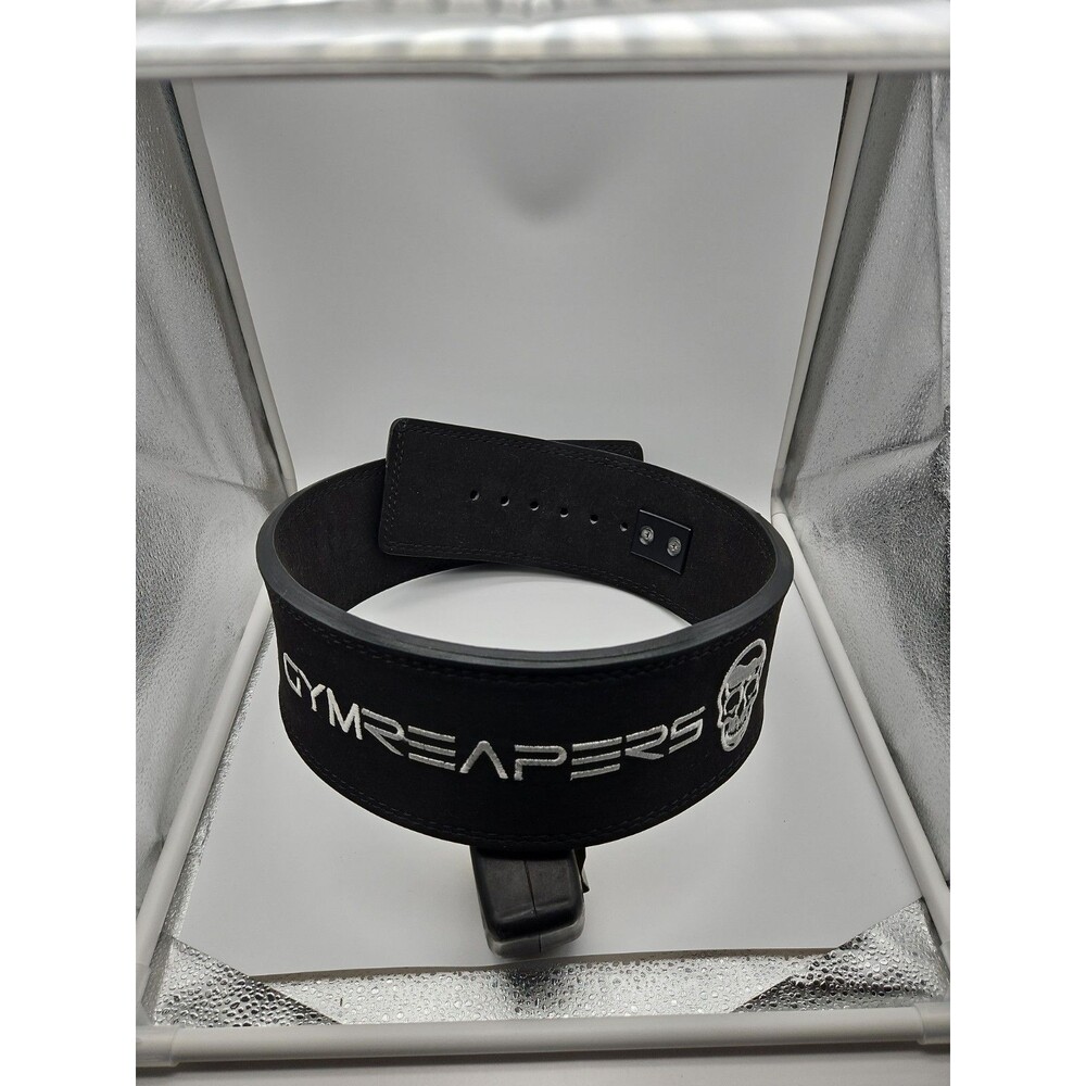 Gymreapers 10mm Leather Powerlifting Belt W/ Black Steel Lever Buck Large 34-41"